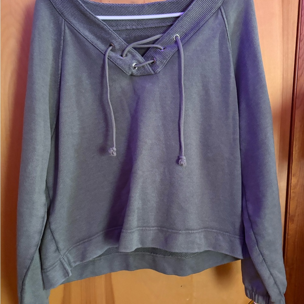Aerie Charcoal Lace-Up Sweatshirt